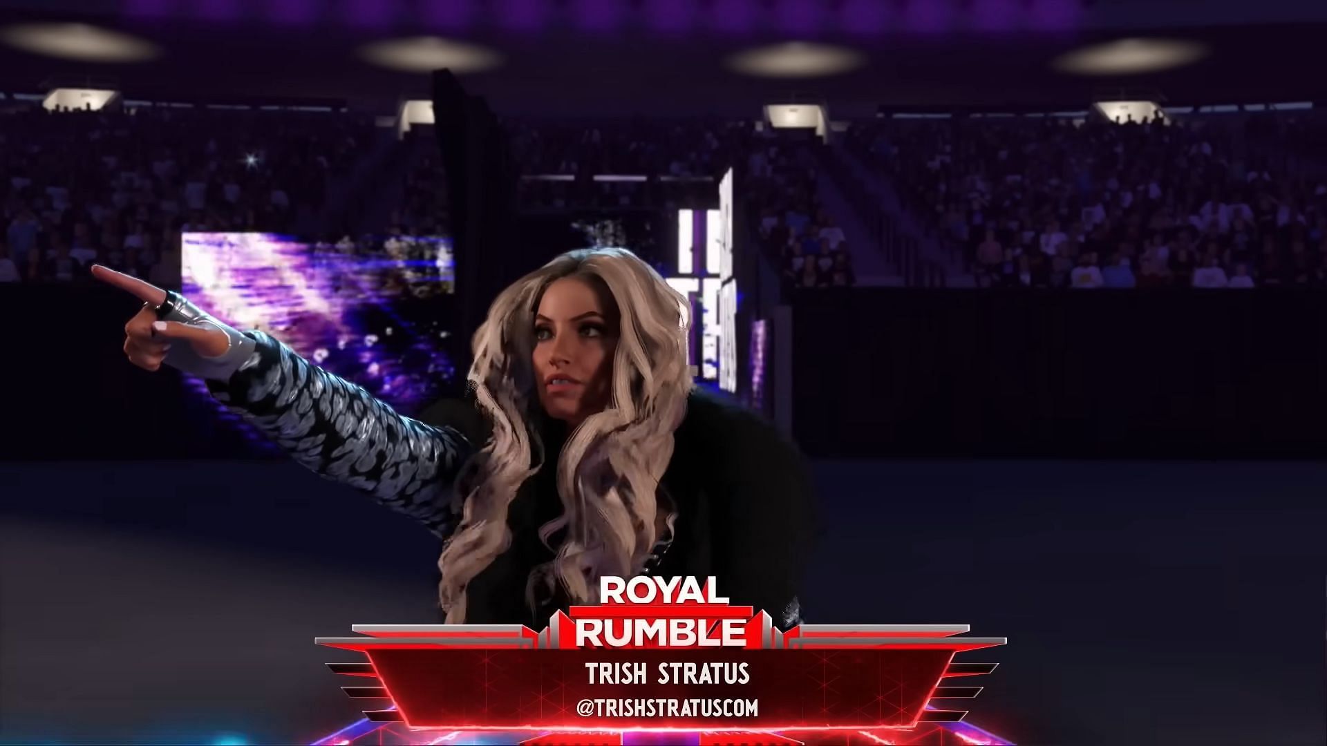 Trish Stratus in WWE 2K24 (Image via 2K Games/ KingDeejj on YouTube)