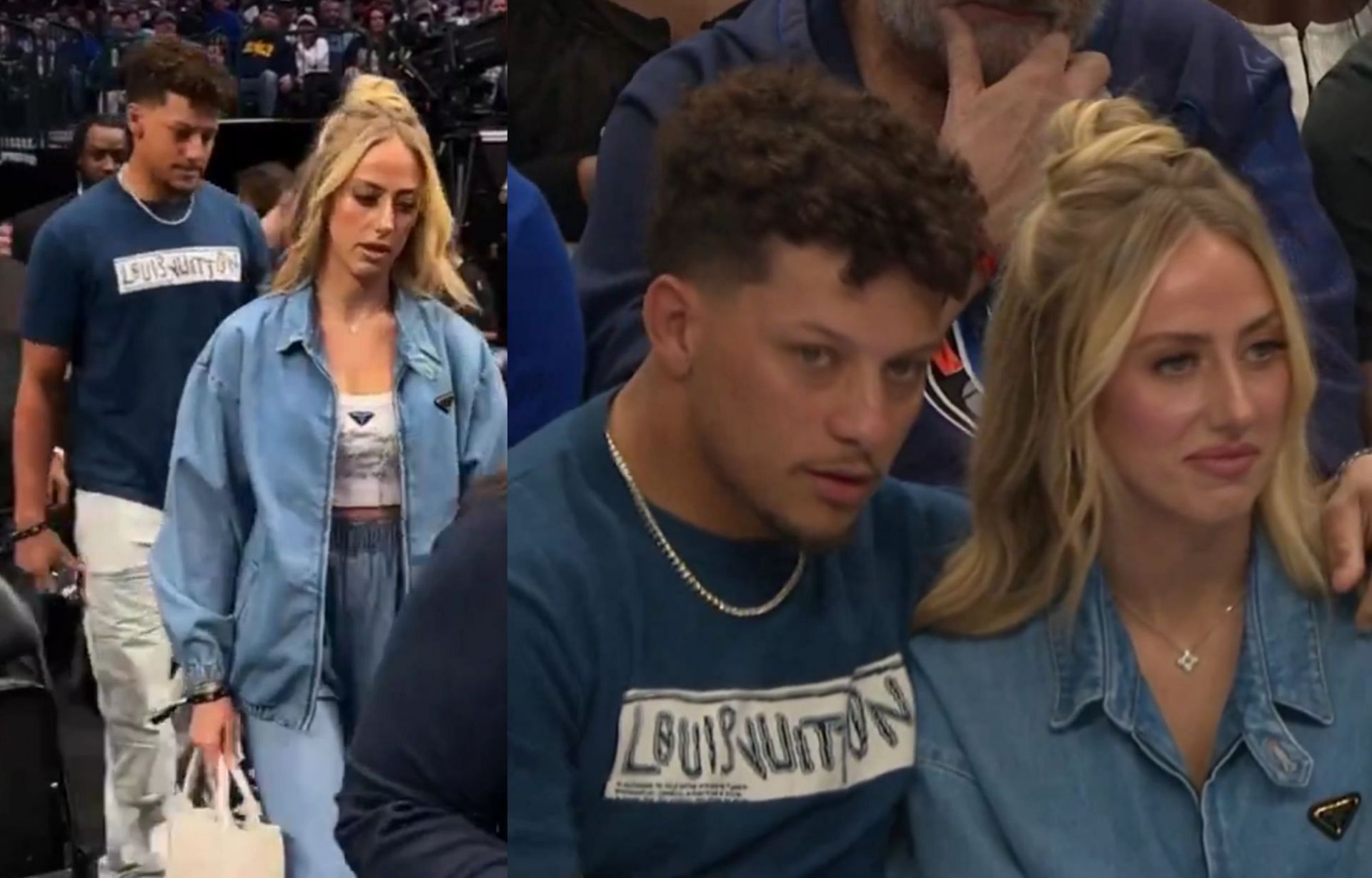 Patrick Mahomes and his wife, Brittany, is in attendance of the Denver Nuggets vs Dallas Mavericks game