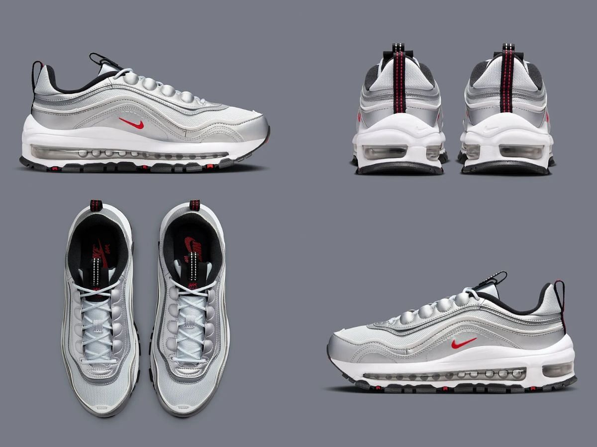 A closer look at the Nike Air Max 97 Futura Silver Bullet sneakers (Image via YouTube/@inboxtogo)