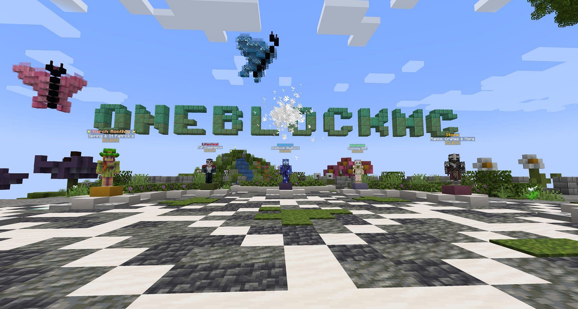 An example of a One Block server spawn hub (Image via Mojang)