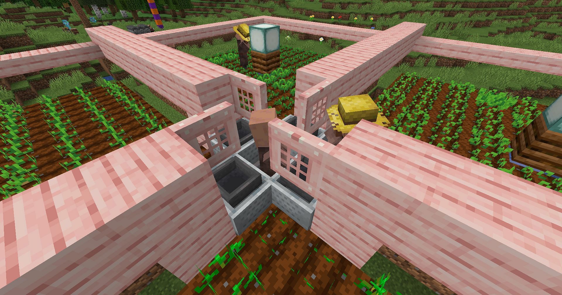 Adding in the trapdoors is the final step to building the farm (Image via Mojang)
