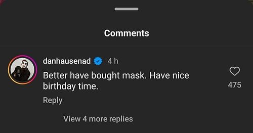 Screengrab of Danhausen's comment