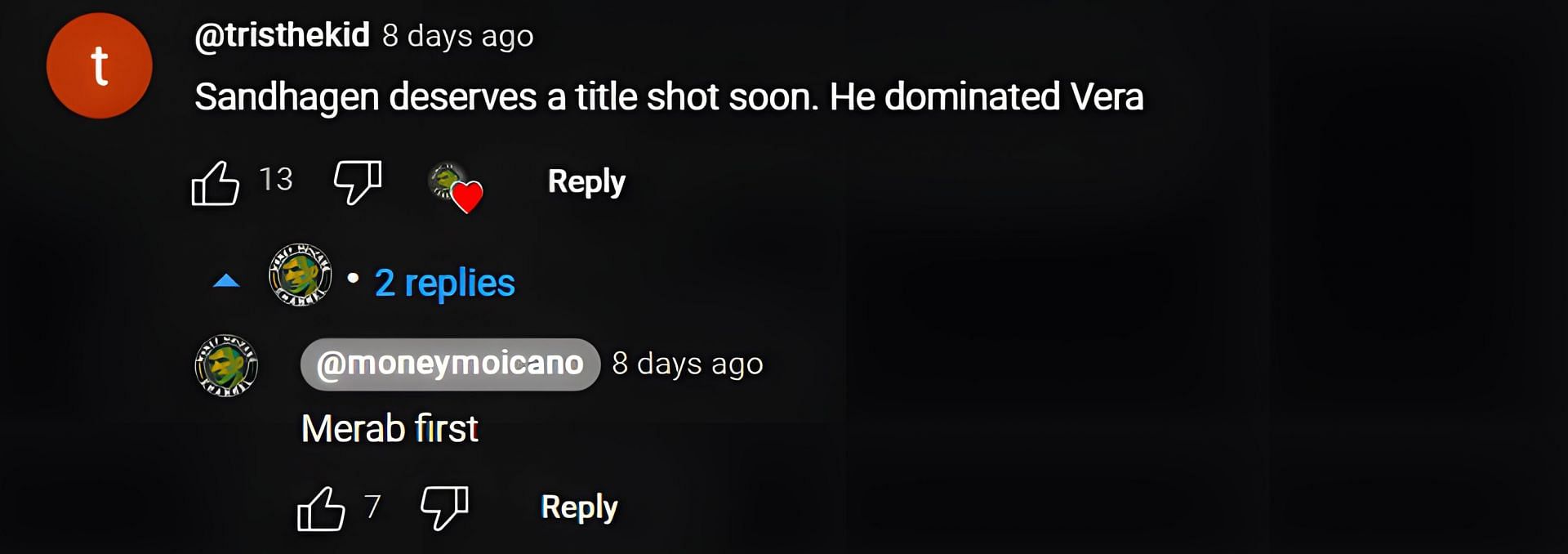 A screenshot of Renato Moicano&#039;s response to a fan comment