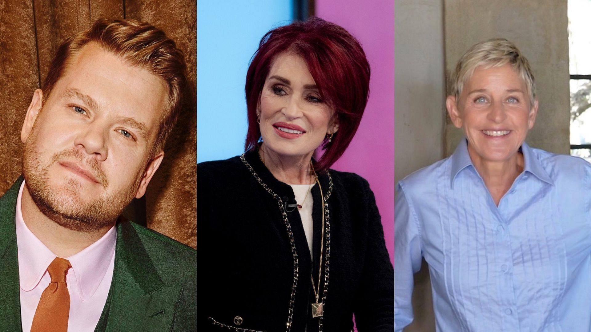 Sharon Osbourne talks about talk show hosts. (Images via Instagram/@sharonosbourne &amp; @j_corden &amp; @ellendegeneres)