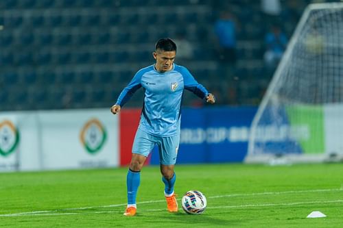 Sunil Chhetri training ahead of the Afghanistan clash in Guwahati (Image Credits: X/Indian Football)