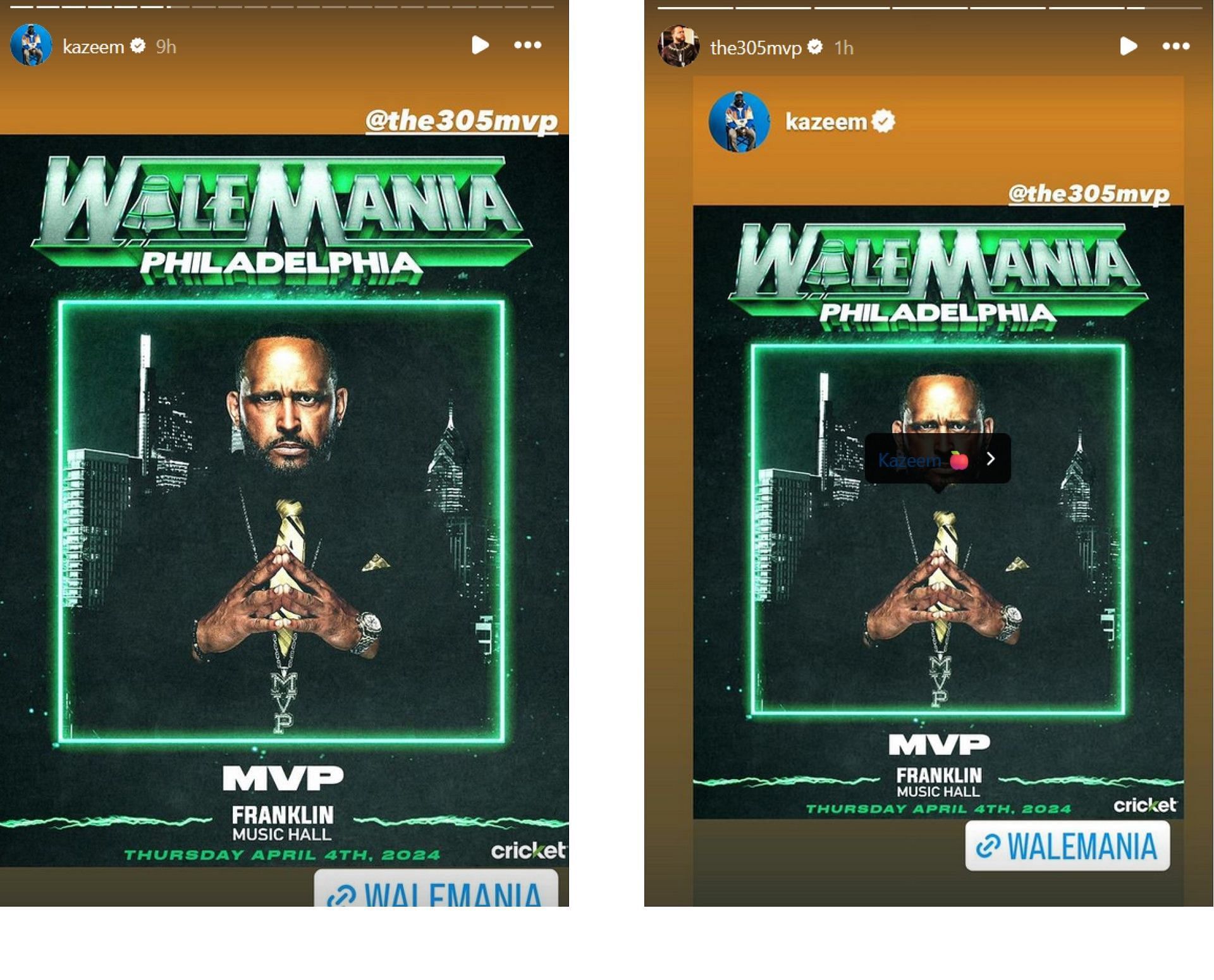 Screengrabs of MVP and Kazeem&#039;s posts to Instagram Stories