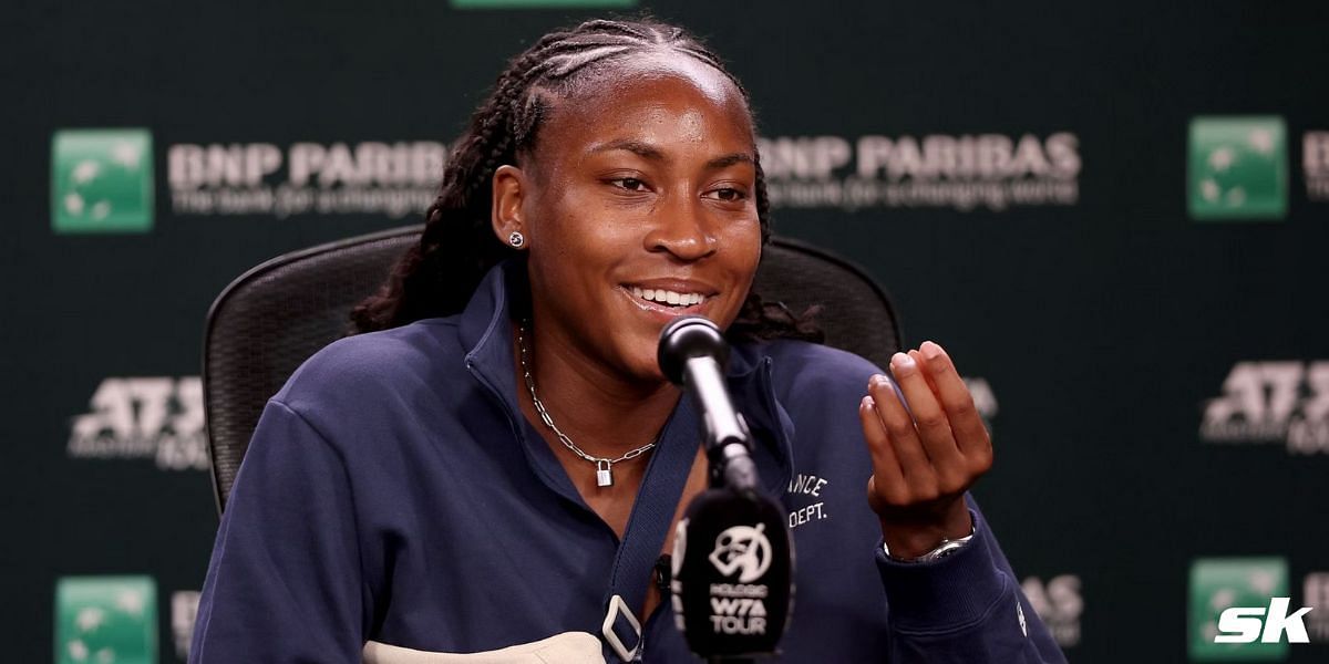 Coco Gauff addresses the media at Indian Wells