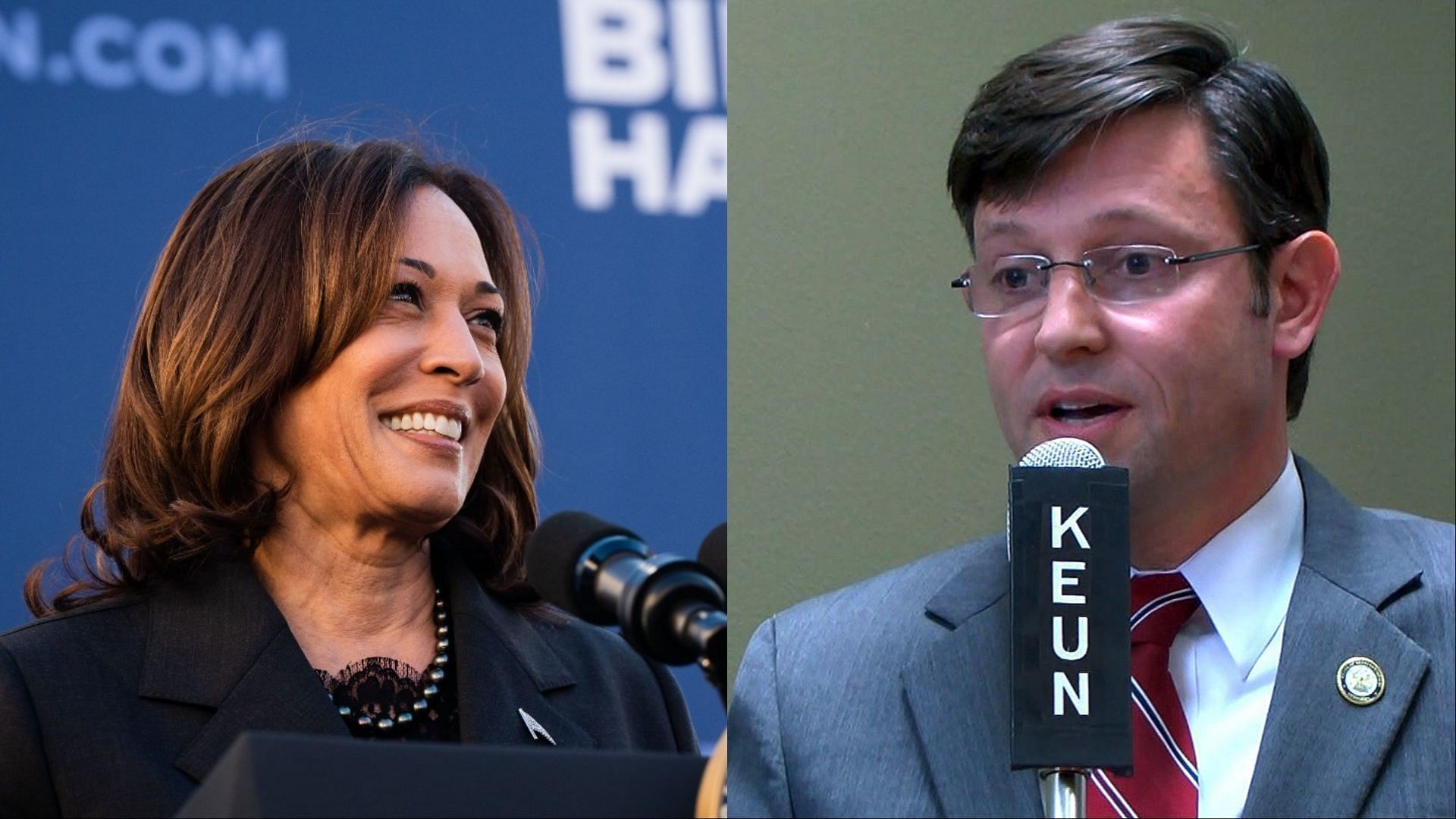 Netizens are trolling Mike Johnson on X (Image via Facebook / Kamala Harris / Mike Johnson)