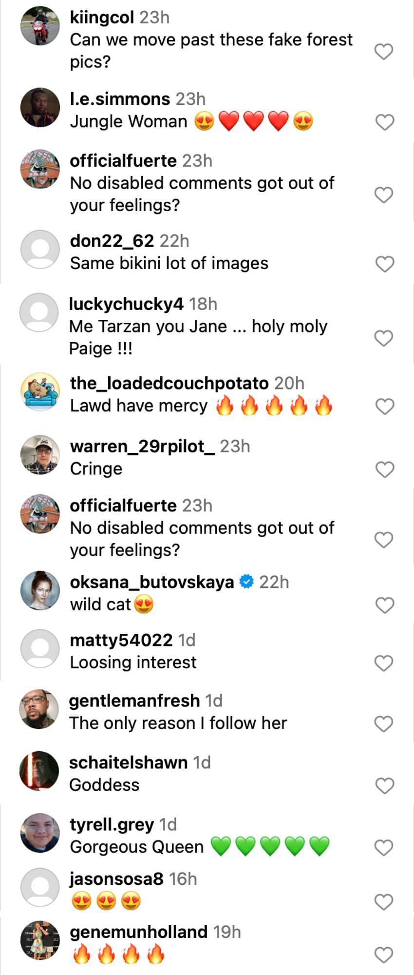 Fan reactions to Paige VanZant on Instagram [via @paigevanzant on Instagram]