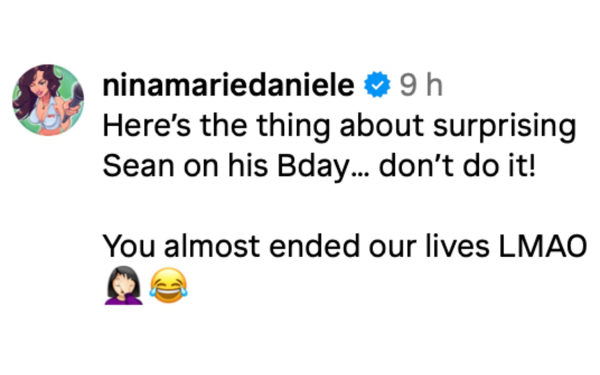 Nina-Marie Daniele&#039;s comment on Sean Strickland&#039;s Instagram post. [via Instagram]