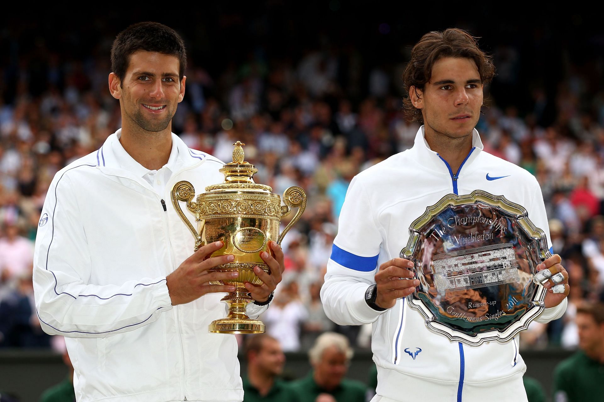 Novak Djokovic (left) defeated Rafael Nadal in the Wimbledon 2011 final.