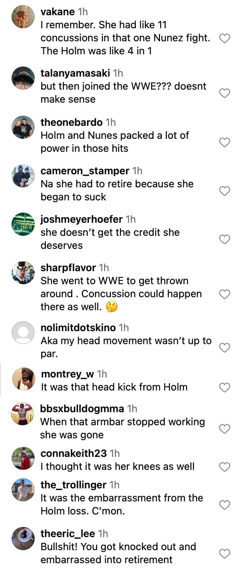 Fans reacting to Rousey&#039;s reason for retirement [via @mmajunkie on Instagram]