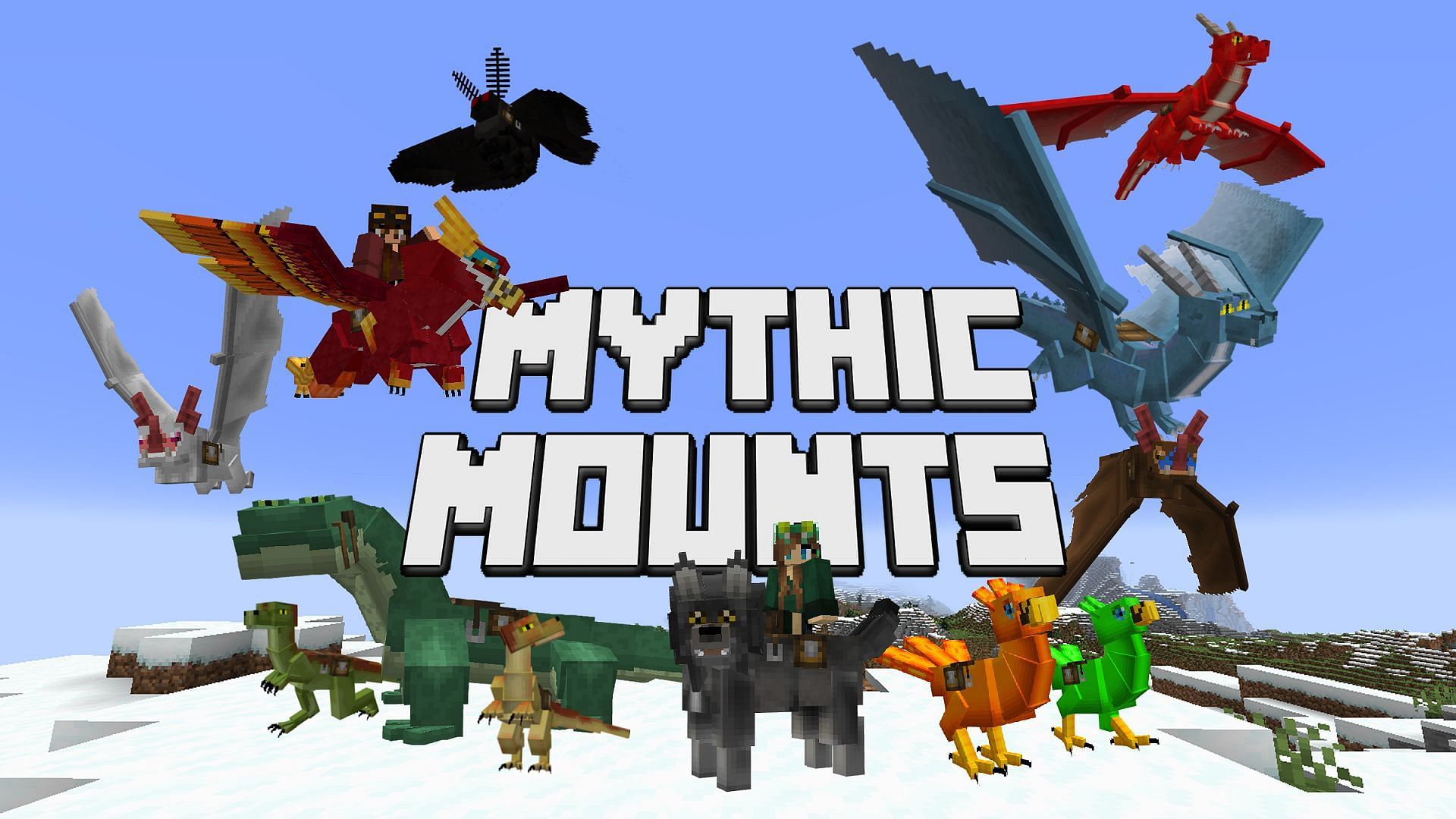 Mythic Mounts adds several creatures of legend to ride in Minecraft, including in the air (Image via Chirpy.cricket/Modrinth)