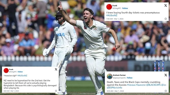 "Thump the minnows and get slaughtered by the best" - Twitter reacts as New Zealand lose their way in 1st Test against Australia