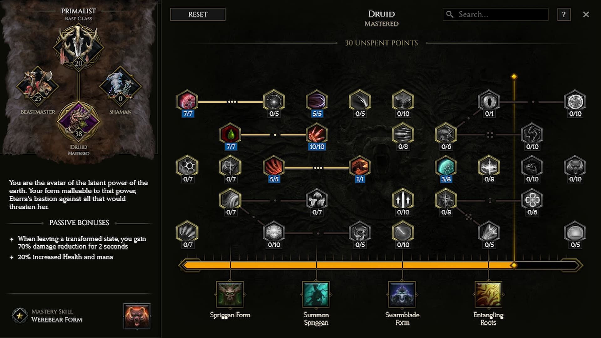 Druid passive tree in Last Epoch (Image via Eleventh Hour Games || lastepochtools.com)