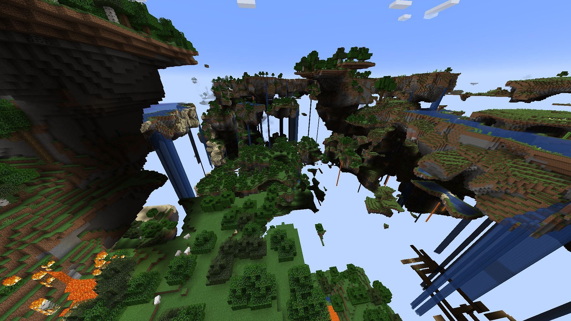 A floating island world in Minecraft using the Revamped Floating Islands data pack (Image via Mojang Studios)