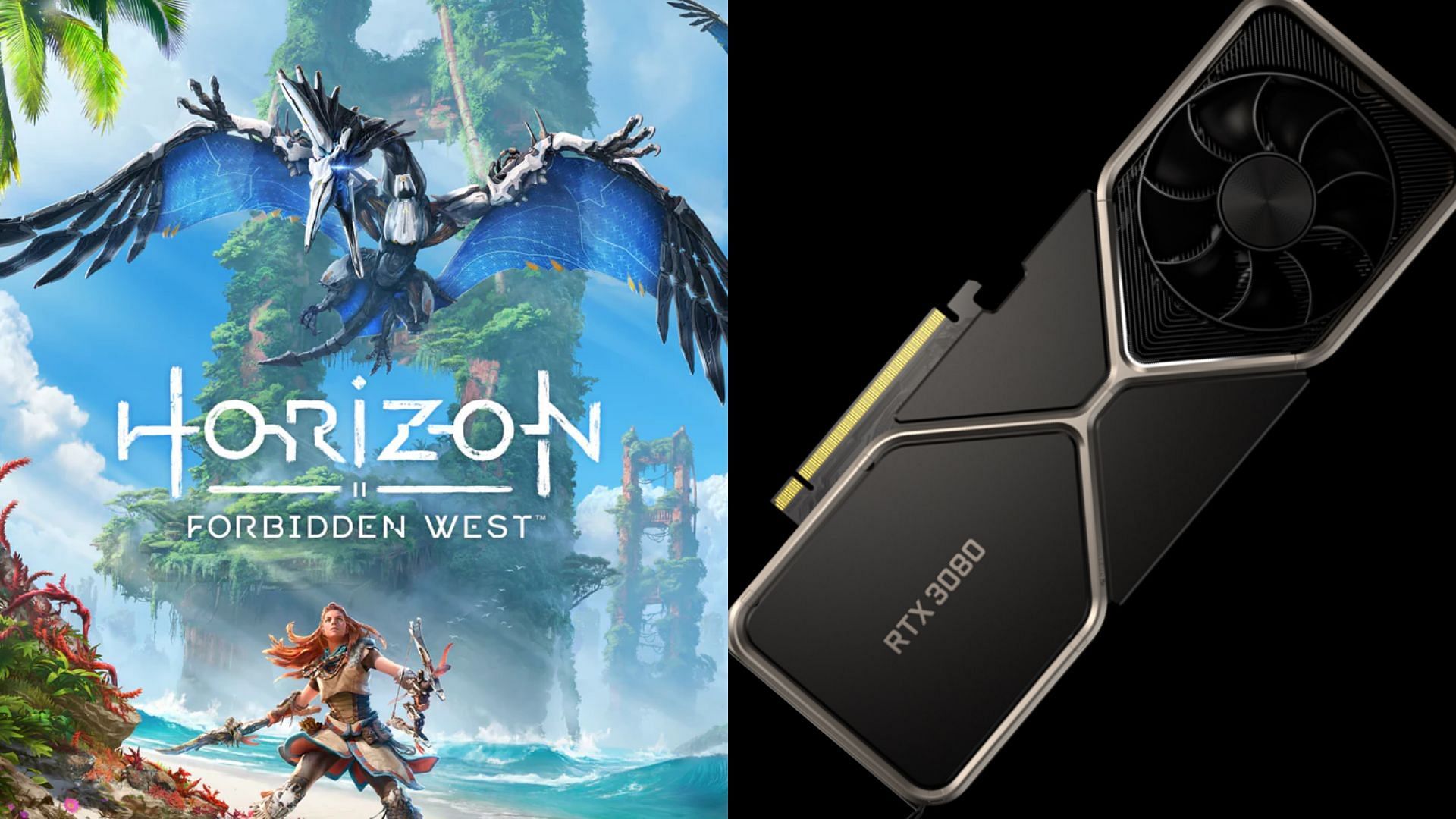 The RTX 3080 and 3080 Ti can play Horizon Forbidden West at 4K (Image via PlayStation and Nvidia)