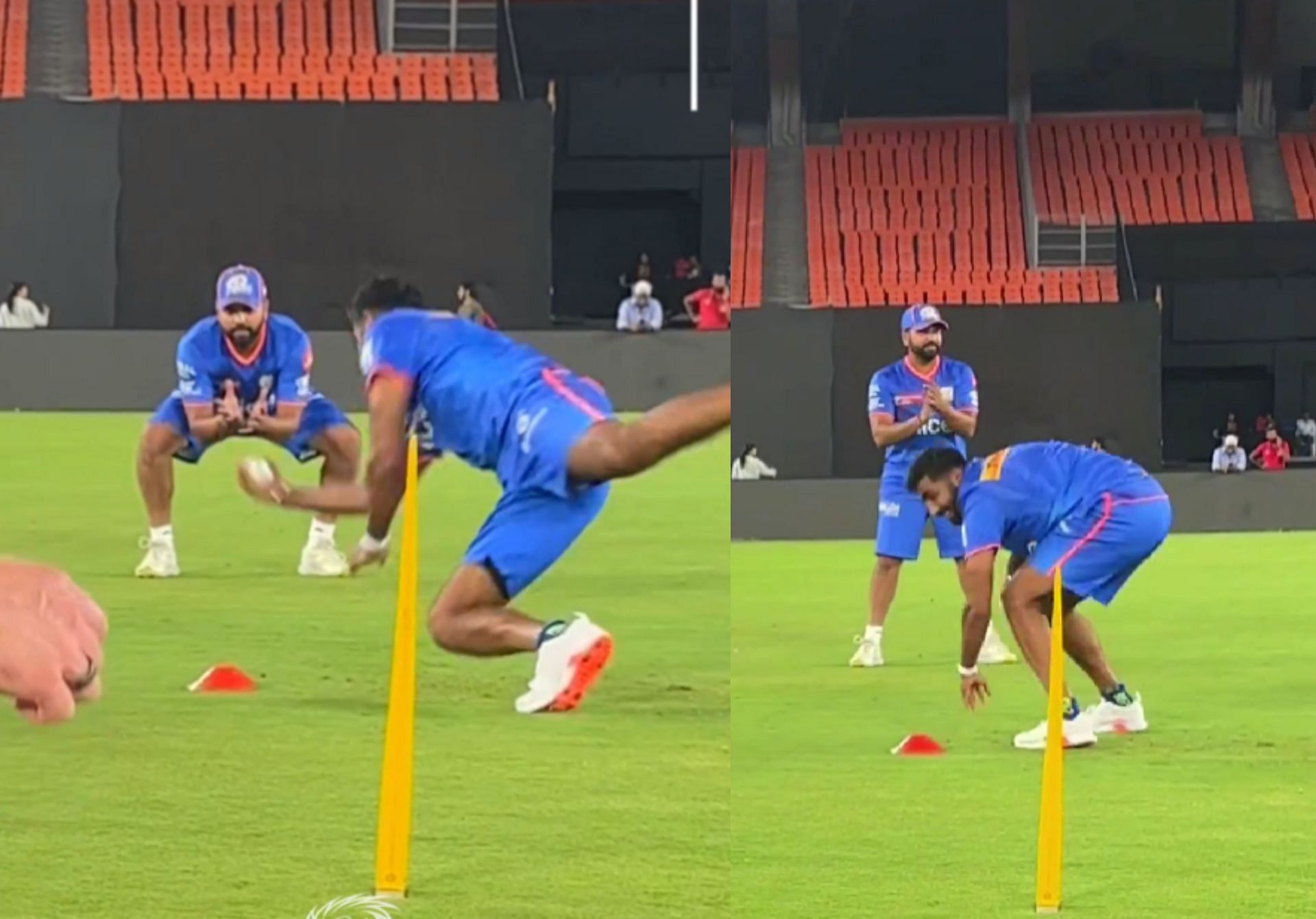 Rohit Sharma and Jasprit Bumrah in a MI practice session. 