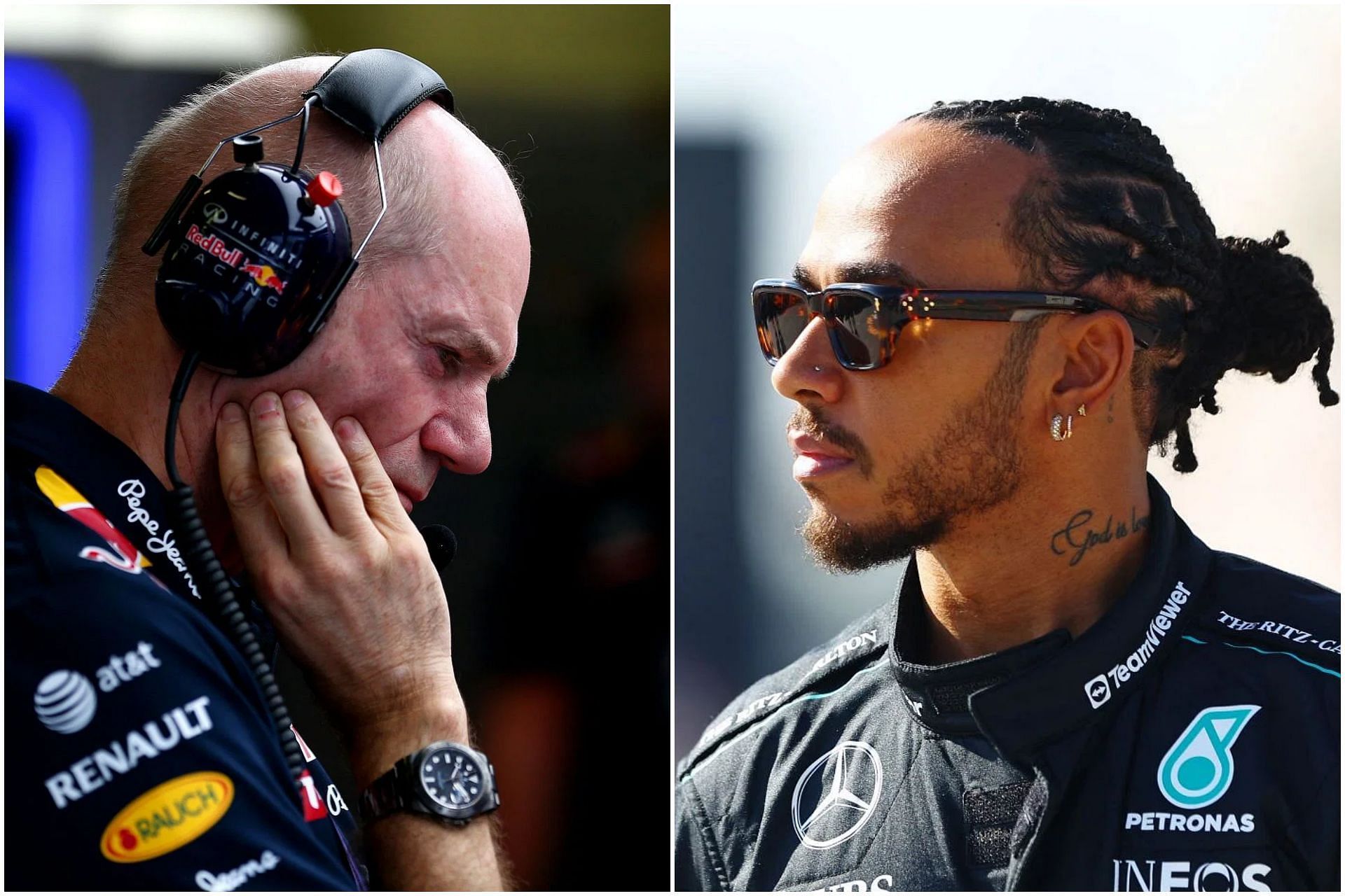 Adrian Newey (L) and Lewis Hamilton (R) (Collage via Sportskeeda)