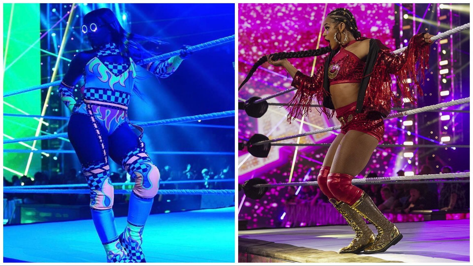 Naomi poses on the apron at WWE SmackDown, Bianca Belair poses on the apron