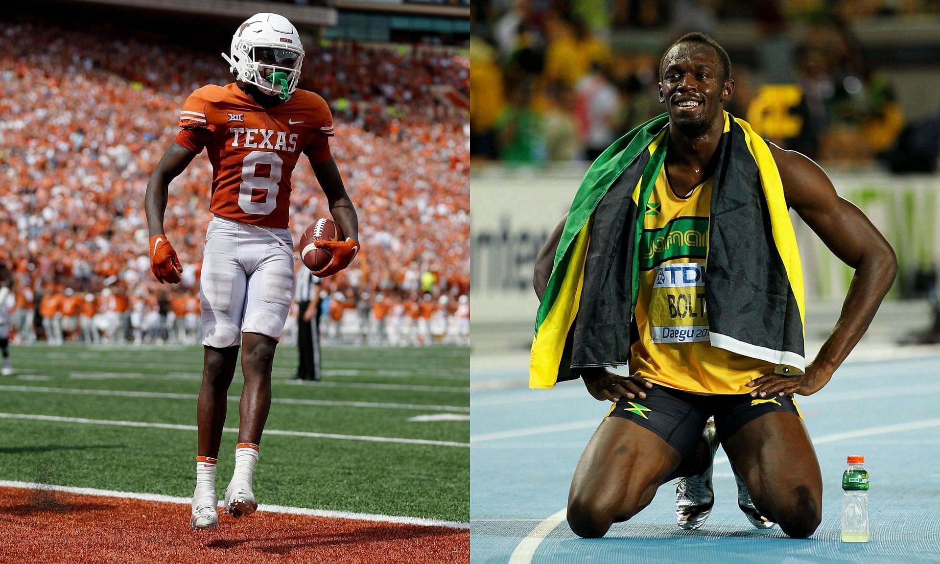 Xavier Worthy (L), Usain Bolt (R)