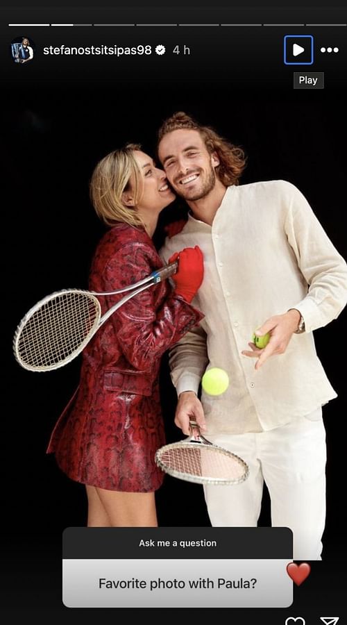 Stefanos Tsitsipas' favorite photo of himself with girlfriend Paula Badosa (via Instagram)