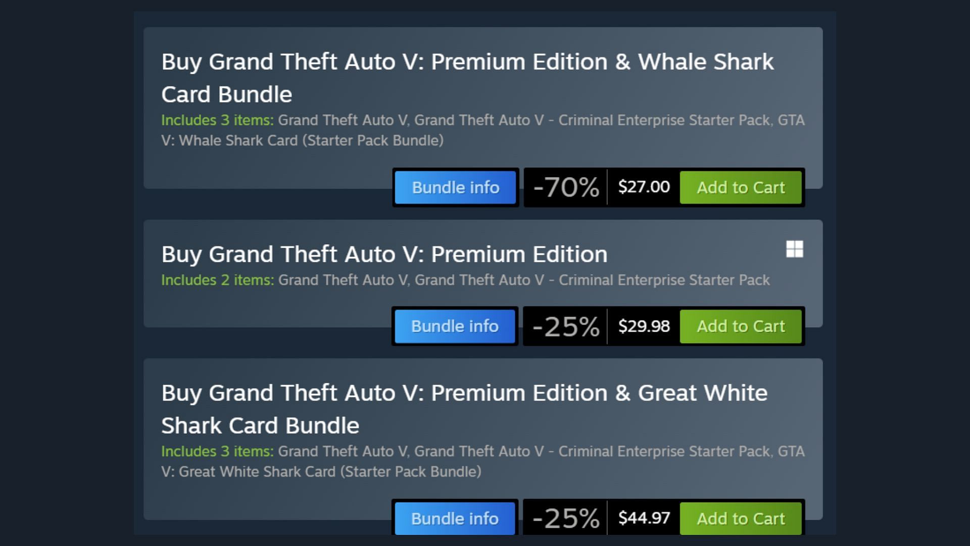 Grand Theft Auto 5&rsquo;s price on Steam (Image via Steam)