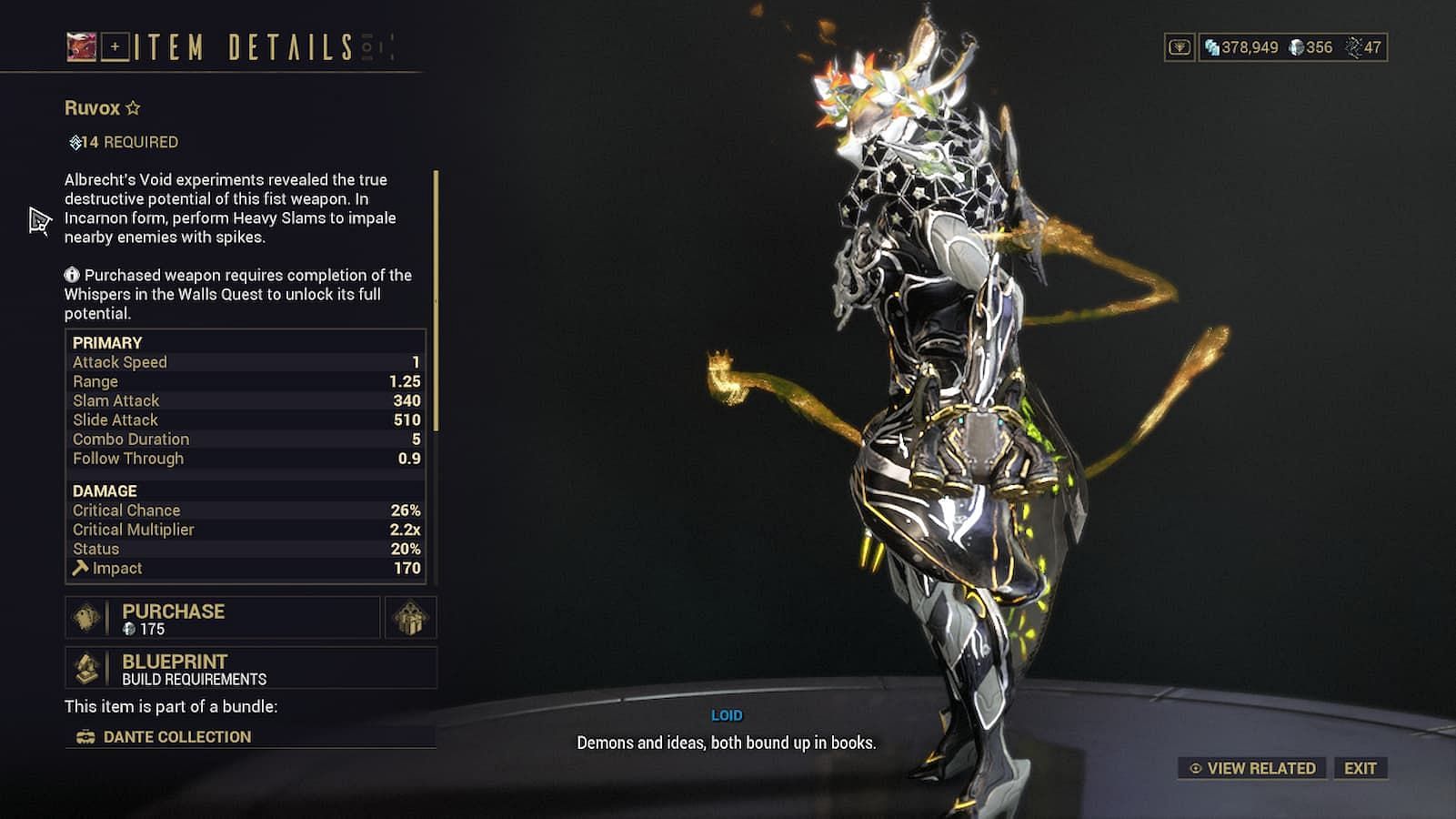 Warframe: Ruvox regular mode stats (Image via Digital Extremes)