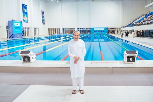 Odisha CM Naveen Patnaik at the aquatics centre