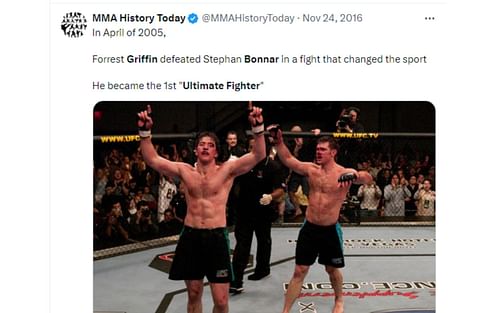 Tweet regarding Griffin vs. Bonnar [Image courtesy: @MMAHistoryToday - X]