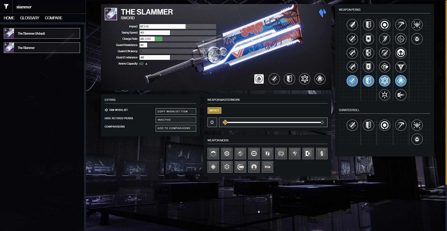 The Slammer god roll for add-clearing (Image via D2Gunsmith)