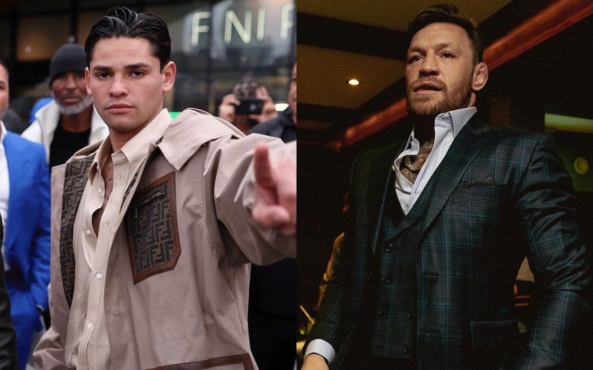 Ryan Garcia (left) gets words of encouragement from Conor McGregor (right) [Image courtesy @goldenboy @thenotoriousmma on Instagram]