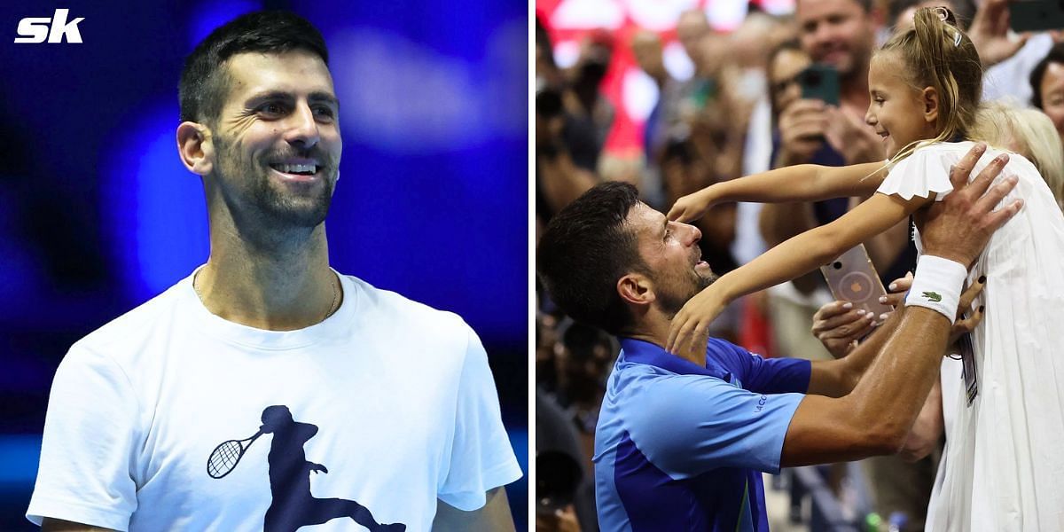 Novak Djokovic with his daughter Tara (R)