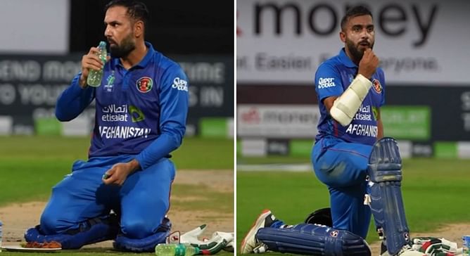 [Watch] Afghanistan stars Mohammad Nabi and Hashmatullah Shahidi break Ramadan fast on-field during AFG vs IRE 3rd ODI