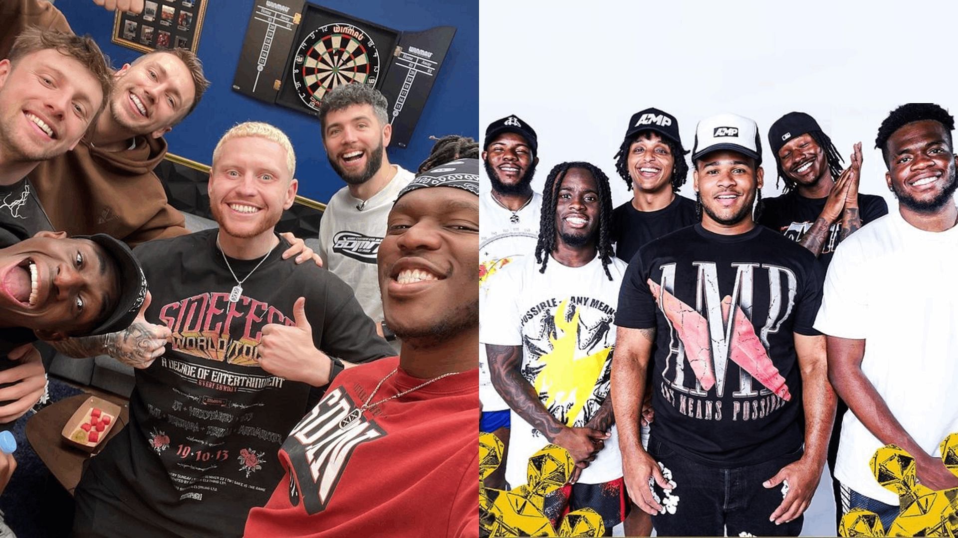Comparing the populairty of AMP and The Sidemen in 2024 (Image via ampexclusive and sidemen/X)