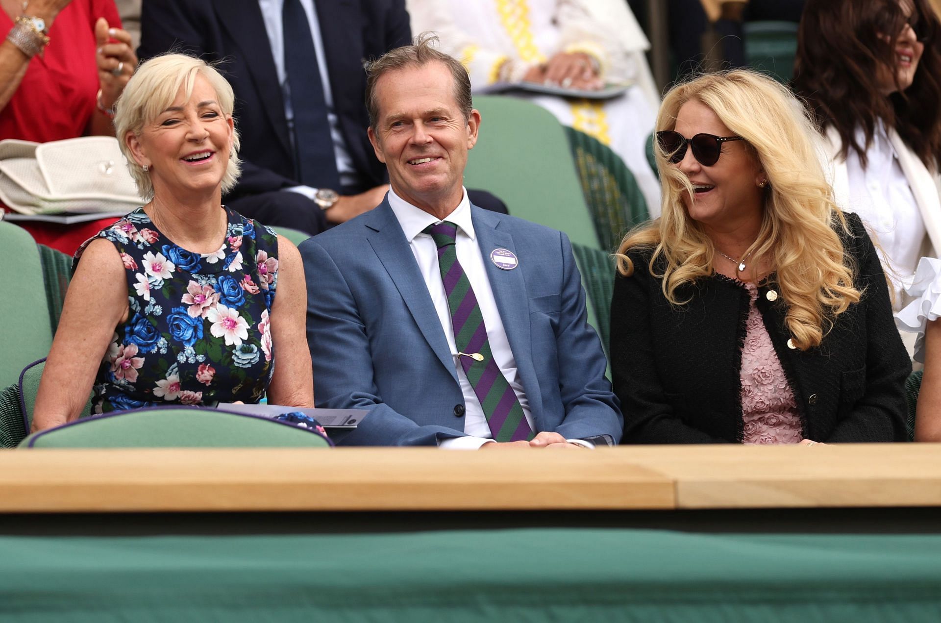 Chris Evert (L) pictured in the Royal Box at the 2023 Wimbledon Championships