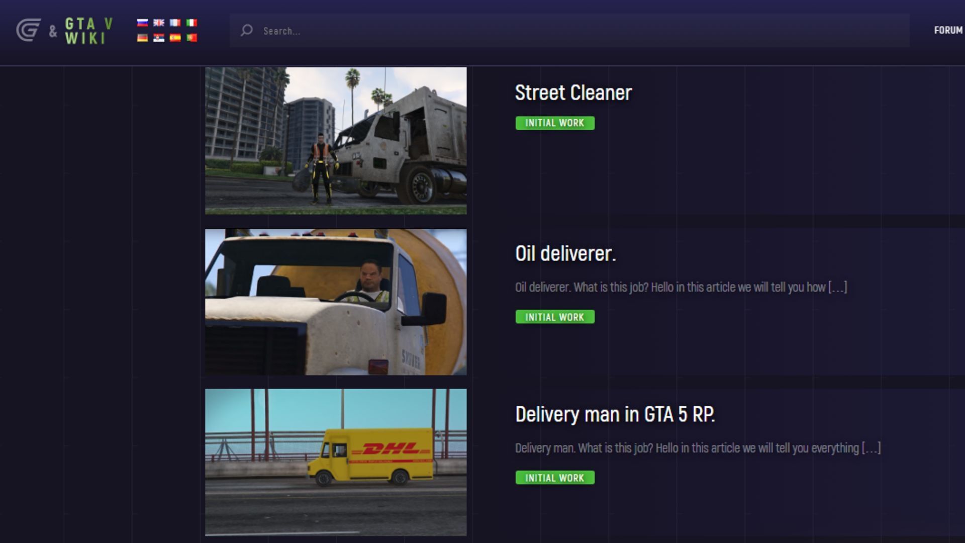 Some initial jobs listed on Grand RP&#039;s official website (Image via gta5grand.com)