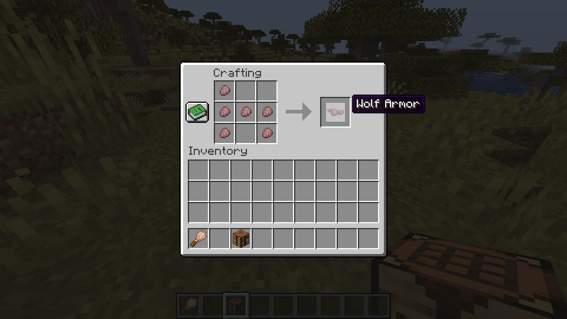 Crafting recipe for wolf armor (Image via Mojang Studios)