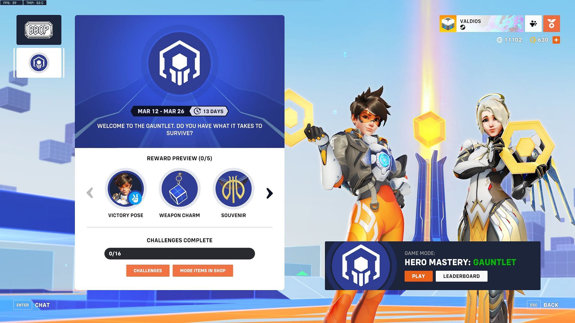 The Overwatch 2 Hero Mastery Gauntlet mode home screen (Image via Blizzard Entertainment)