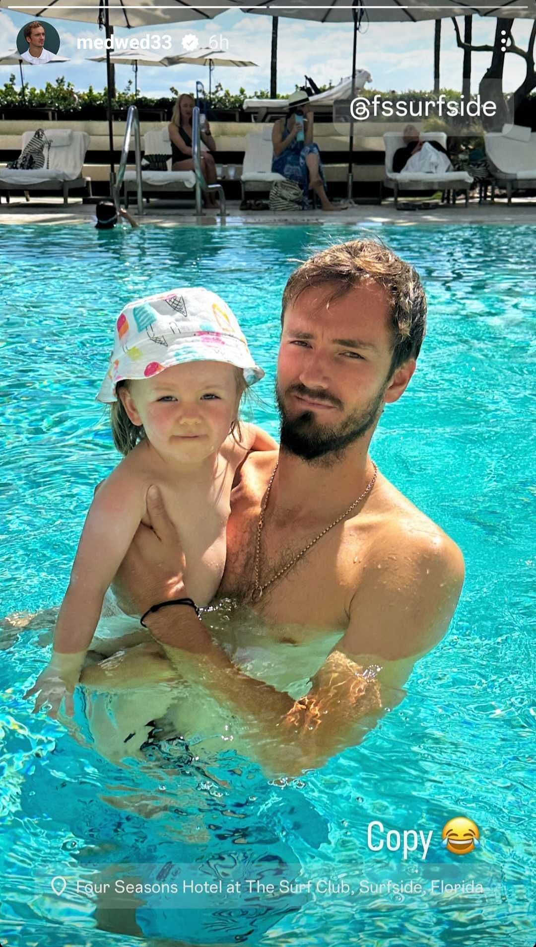 Daniil Medvedev&#039;s Instagram post featuring himself with daughter Alisa bonding in a pool