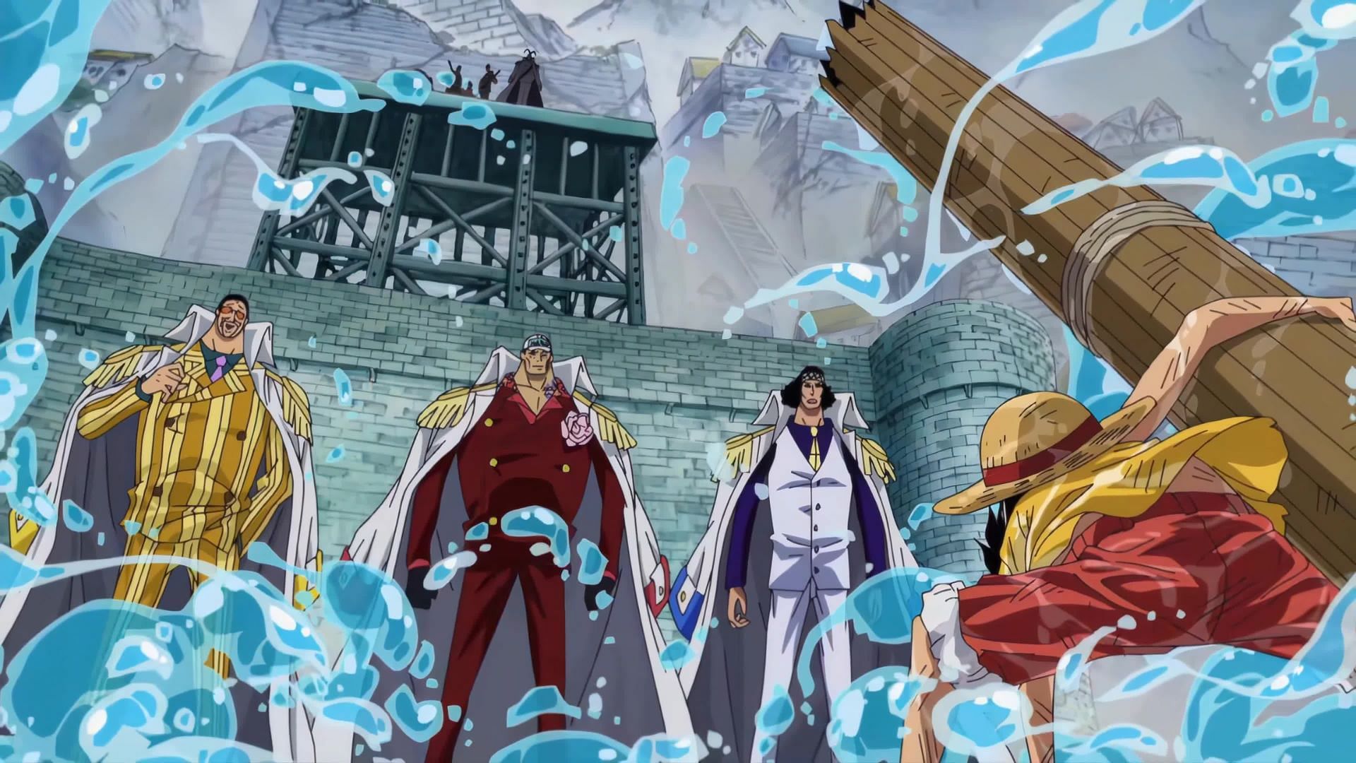 Monkey D. Luffy faces off against the 3 admirals (Image via Toei Animation)