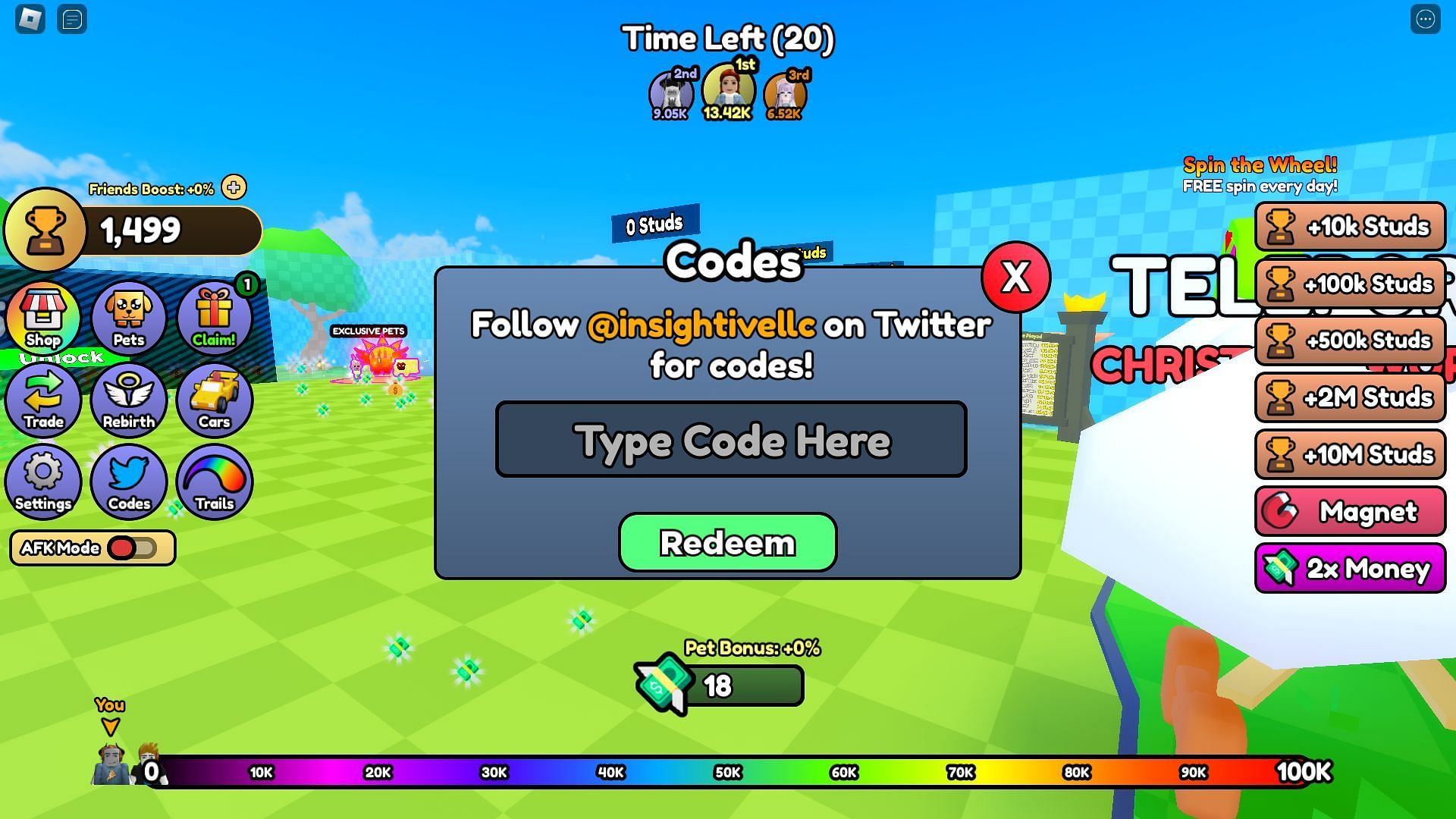 Active codes for Money Race (Image via Roblox)