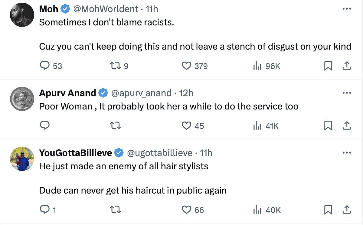 Social media users react to the clip of Akindolani running out of the salon without paying. (Image via X)
