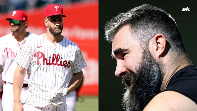 WATCH: Philadelphia Phillies superstar Bryce Harper has former Eagles legend Jason Kelce sign his cleats