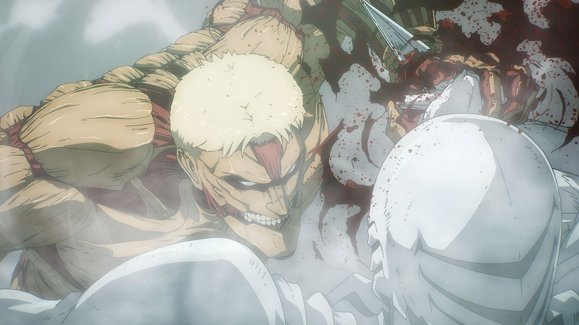 Reiner&#039;s Armor Titan as seen in the anime (Image via MAPPA)