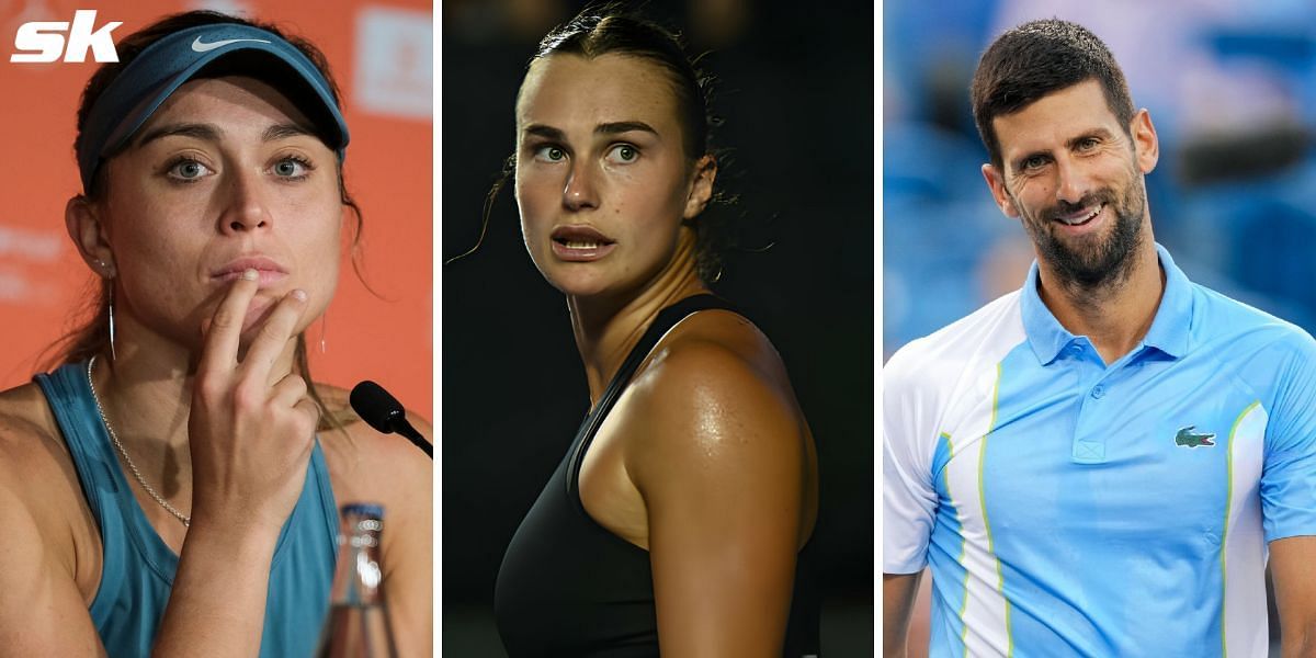 (Left to Right) Paula Badosa, Aryna Sabalenka, Novak Djokovic 