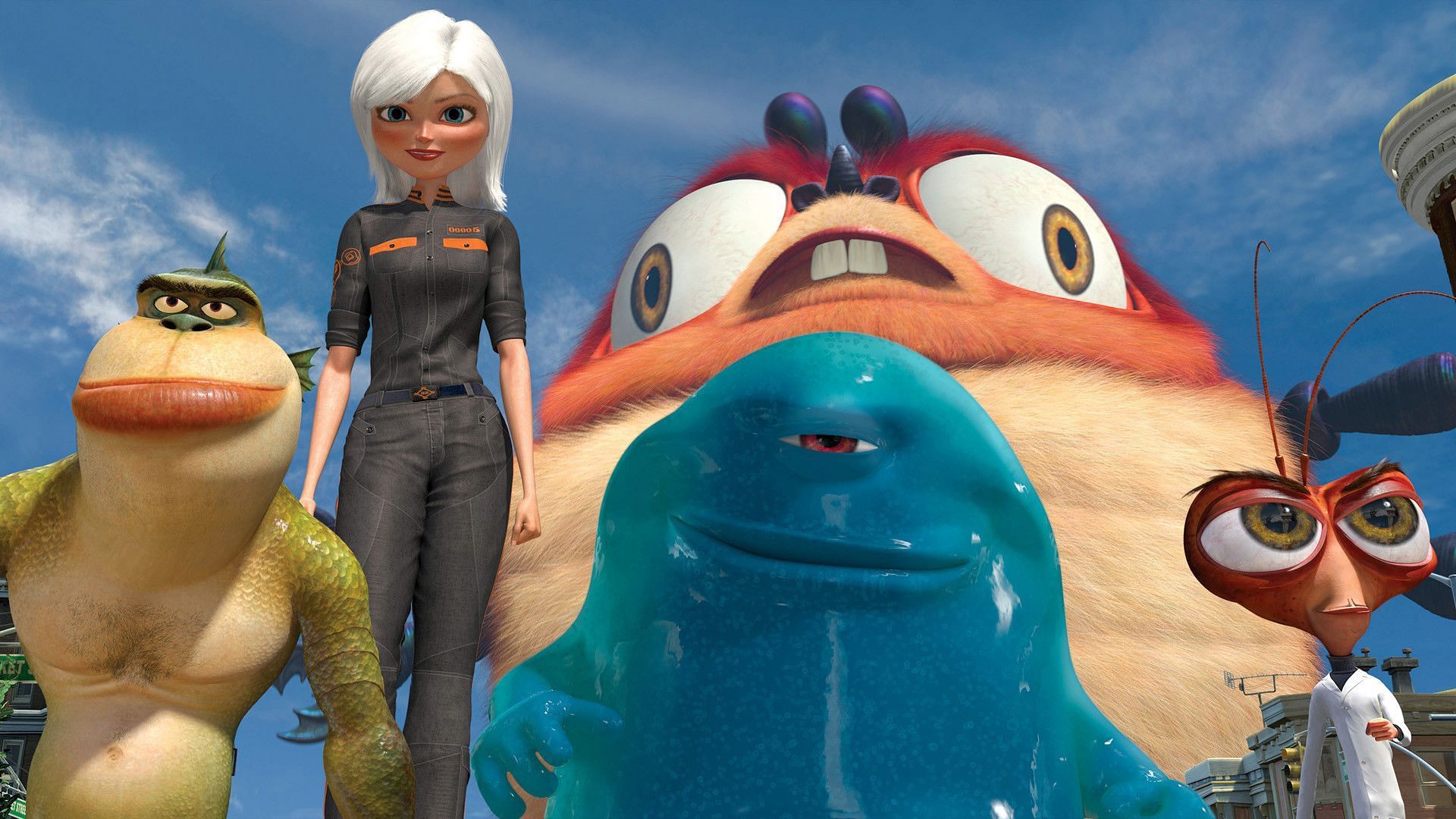Dr. Cockroach and his monster compatriots in Monsters vs Aliens