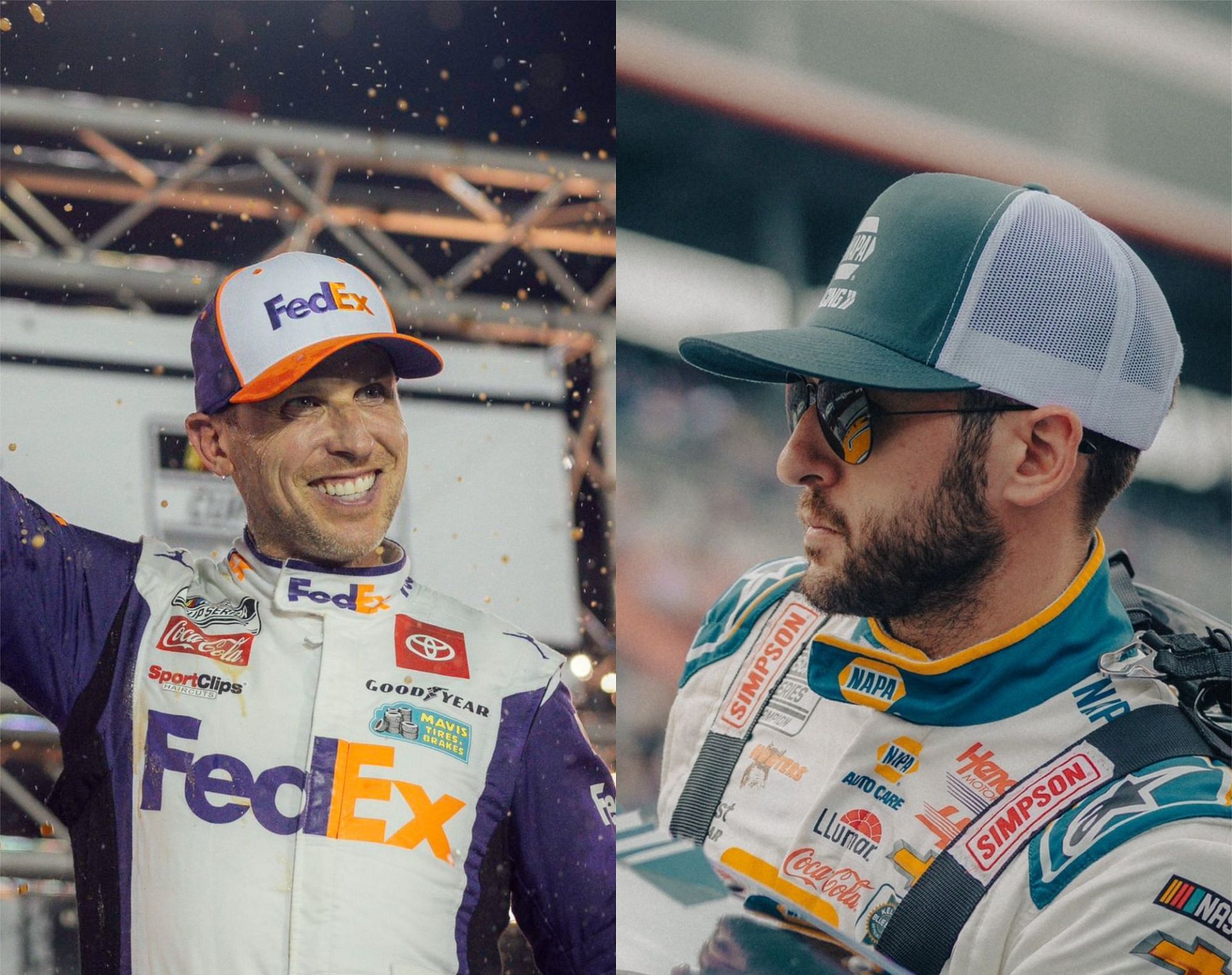 (L-R) NASCAR Cup Series drivers Denny Hamlin and Chase Elliott