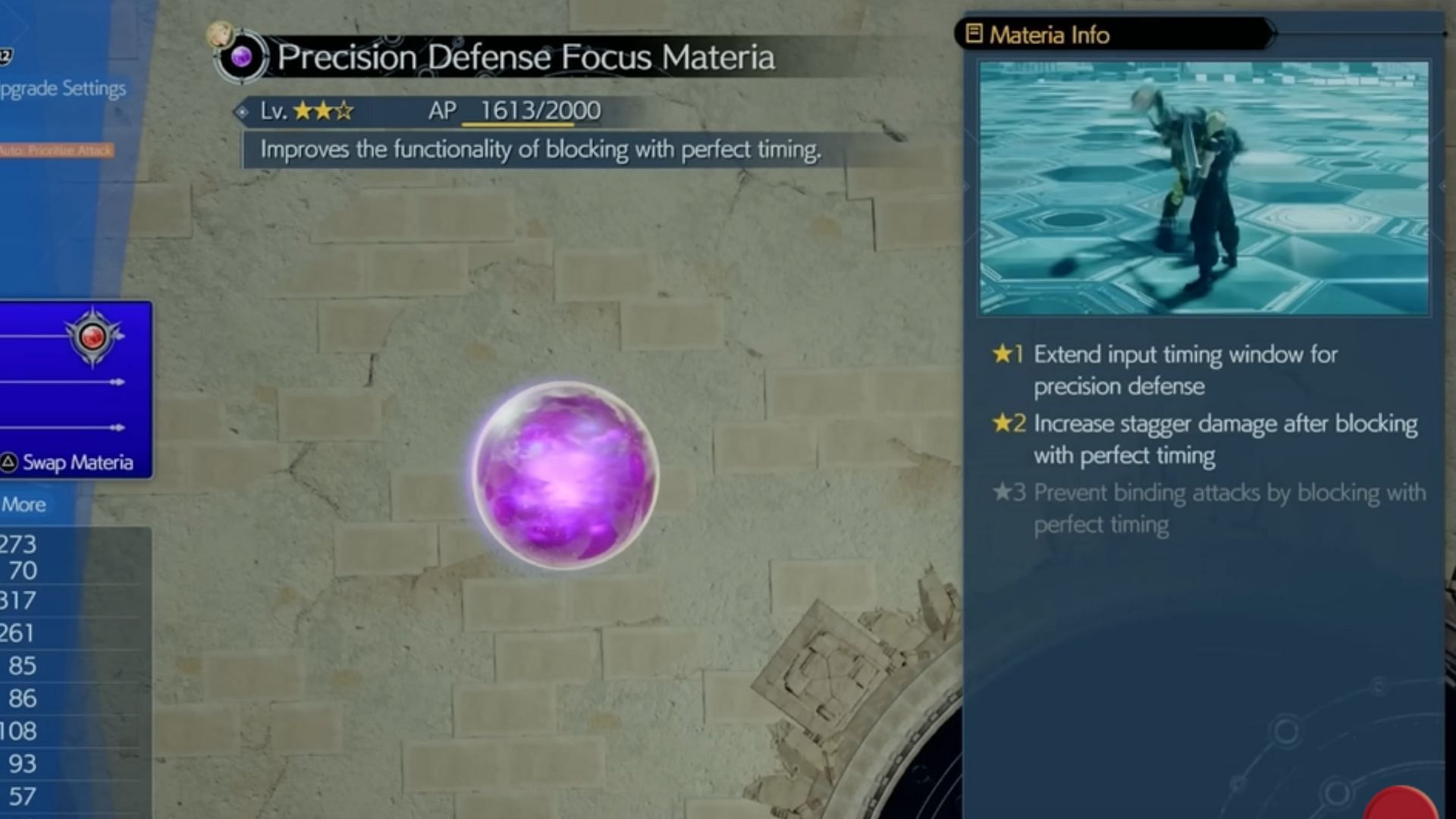 Precision Defense Focus Materia in Final Fantasy 7 Rebirth (Image via Square Enix || YouTube/PhillyBeatzGames)