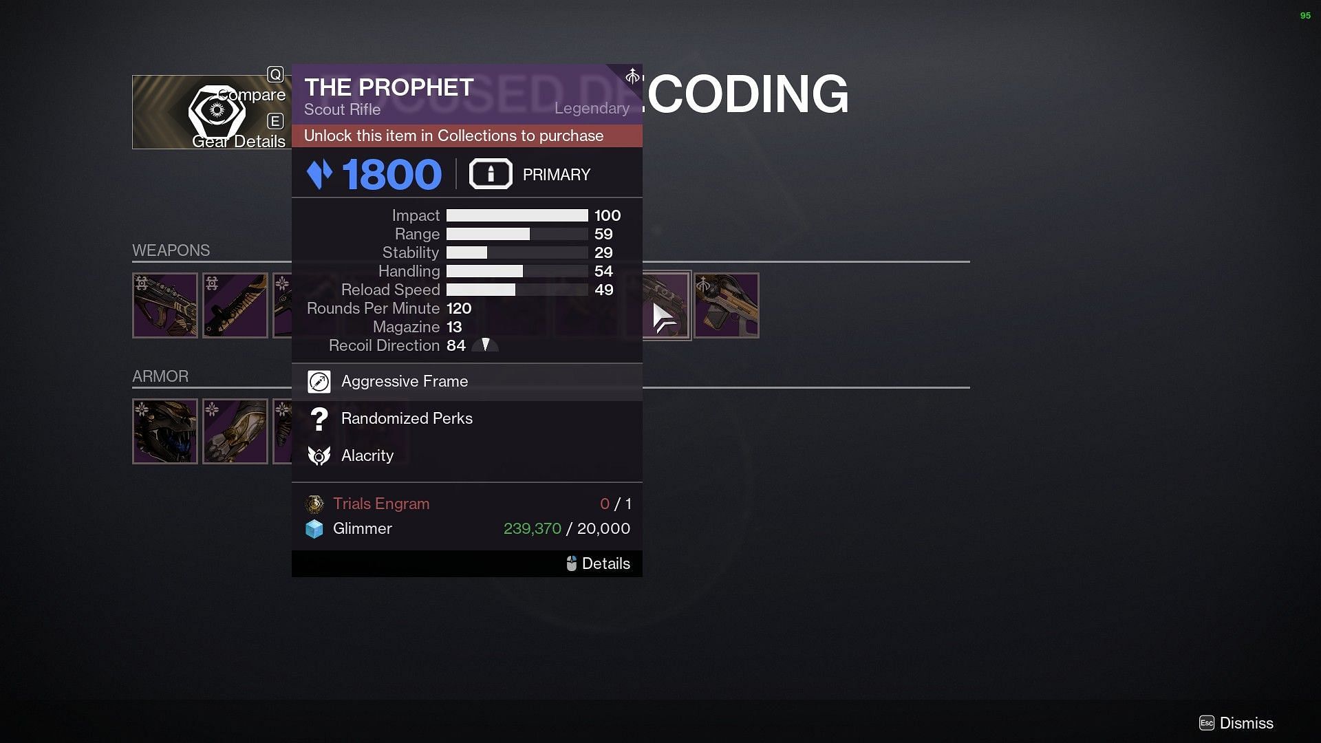 The Prophet Focused Decoding inventory (Image via Bungie)